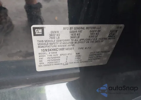 2017 Chevrolet Suburban Lt z USA, uszkodzony, nr VIN 1GNSKHKC1HR146981